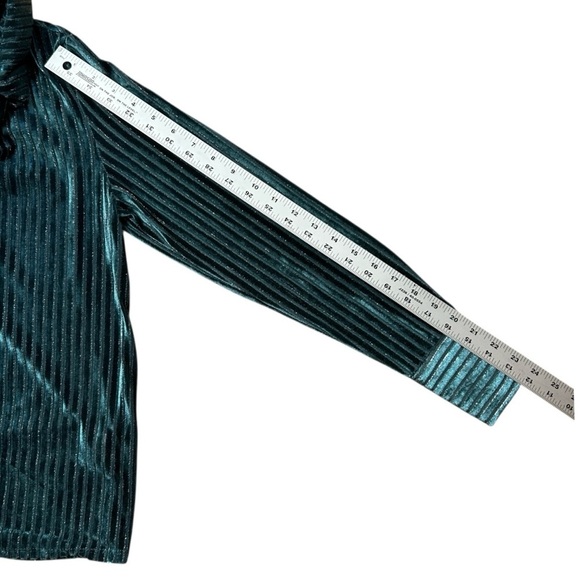 HOUSE of HARLOW  1960 Teal Velvet Silver Metallic Button Up sz XS Burnout Stripe - Picture 5 of 9